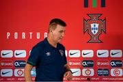 31 August 2021; Manager Stephen Kenny during a Republic of Ireland press conference at Estádio Algarve in Faro, Portugal. Photo by Stephen McCarthy/Sportsfile