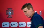 31 August 2021; Manager Stephen Kenny during a Republic of Ireland press conference at Estádio Algarve in Faro, Portugal. Photo by Stephen McCarthy/Sportsfile