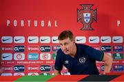 31 August 2021; Manager Stephen Kenny during a Republic of Ireland press conference at Estádio Algarve in Faro, Portugal. Photo by Stephen McCarthy/Sportsfile