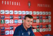 31 August 2021; Manager Stephen Kenny during a Republic of Ireland press conference at Estádio Algarve in Faro, Portugal. Photo by Stephen McCarthy/Sportsfile