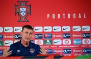 31 August 2021; Manager Stephen Kenny during a Republic of Ireland press conference at Estádio Algarve in Faro, Portugal. Photo by Stephen McCarthy/Sportsfile