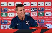 31 August 2021; Manager Stephen Kenny during a Republic of Ireland press conference at Estádio Algarve in Faro, Portugal. Photo by Stephen McCarthy/Sportsfile