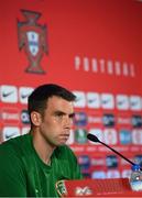31 August 2021; Seamus Coleman during a Republic of Ireland press conference at Estádio Algarve in Faro, Portugal. Photo by Stephen McCarthy/Sportsfile