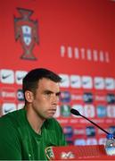 31 August 2021; Seamus Coleman during a Republic of Ireland press conference at Estádio Algarve in Faro, Portugal. Photo by Stephen McCarthy/Sportsfile