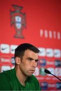 31 August 2021; Seamus Coleman during a Republic of Ireland press conference at Estádio Algarve in Faro, Portugal. Photo by Stephen McCarthy/Sportsfile