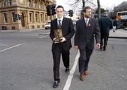 8 March 2004; Peter Brady, left, Cavan, who was presented with the Vodafone GAA All Star Handballer of the Year for 2003 trophy by GAA President Sean Kelly, right. Westin Hotel, Dublin. Picture credit; David Maher / SPORTSFILE *EDI*