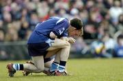 7 March 2004; Dublin 'keeper Stephen Cluxton comforts his team-mate Coman Goggins who had sustained a cut to his nose. Allianz Football League 2004, Division 1A, Round 4, Westmeath v Dublin, Cusack Park, Mullingar, Co. Westmeath. Picture credit; Ray McManus / SPORTSFILE *EDI*
