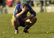 7 March 2004; Roscommon's Seamus O'Neill pictured after defeat to Donegal. Allianz Football League 2004, Division 2A, Round 4, Roscommon v Donegal, Dr. Hyde Park, Co. Roscommon. Picture credit; Damien Eagers / SPORTSFILE *EDI*