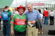 21 July 2013; Mayo supporter Pat Synott, left, from Ballinrobe, with Paddy Prendergast, who was full back on the last two Mayo All Ireland winning teams in 1950 and '51, before the game. Connacht GAA Football Senior Championship Final, Mayo v London, Elverys MacHale Park, Castlebar, Co. Mayo. Picture credit: Ray McManus / SPORTSFILE