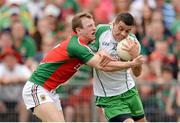 21 July 2013; Gregory Crowley, London, in action against Colm Boyle, Mayo. Connacht GAA Football Senior Championship Final, Mayo v London, Elverys MacHale Park, Castlebar, Co. Mayo. Picture credit: Stephen McCarthy / SPORTSFILE