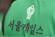 21 July 2013; A detailed view of the Souel Gaels GAA club, South Korea, jersey during a pre-match exhibition game. Connacht GAA Football Senior Championship Final, Mayo v London, Elverys MacHale Park, Castlebar, Co. Mayo. Picture credit: Stephen McCarthy / SPORTSFILE
