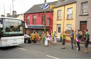 21 July 2013; Donegal supporters cheer the team bus as it makes its way to the pitch. Ulster GAA Football Senior Championship Final, Donegal v Monaghan, St Tiernach's Park, Clones, Co. Monaghan. Picture credit: Daire Brennan / SPORTSFILE