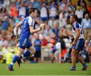 21 July 2013; Padraig Donaghy, right, Monaghan, congratulates goalkeeper Rory Beggan, after Beggan scored a second half point. Ulster GAA Football Senior Championship Final, Donegal v Monaghan, St Tiernach's Park, Clones, Co. Monaghan. Picture credit: Daire Brennan / SPORTSFILE