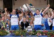 21 July 2013; Owen Lennon and Conor McManus, Monaghan, hold aloft the Anglo Celt cup after the game. Ulster GAA Football Senior Championship Final, Donegal v Monaghan, St Tiernach's Park, Clones, Co. Monaghan. Picture credit: Oliver McVeigh / SPORTSFILE