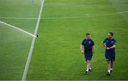 31 August 2021; Manager Stephen Kenny and David Forde, sports physiologist, right, during a Republic of Ireland training session at Estádio Algarve in Faro, Portugal. Photo by Stephen McCarthy/Sportsfile