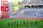 31 August 2021; Players stretch during a Republic of Ireland training session at Estádio Algarve in Faro, Portugal. Photo by Stephen McCarthy/Sportsfile