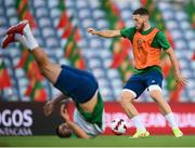 31 August 2021; Matt Doherty and John Egan, left, during a Republic of Ireland training session at Estádio Algarve in Faro, Portugal. Photo by Stephen McCarthy/Sportsfile