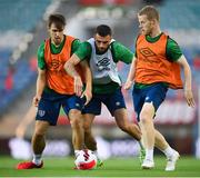 31 August 2021; Players, from left, Jayson Molumby, Troy Parrott and Daryl Horgan during a Republic of Ireland training session at Estádio Algarve in Faro, Portugal. Photo by Stephen McCarthy/Sportsfile