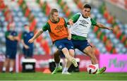 31 August 2021; Daryl Horgan, left, and Jamie McGrath during a Republic of Ireland training session at Estádio Algarve in Faro, Portugal. Photo by Stephen McCarthy/Sportsfile