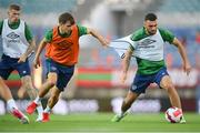 31 August 2021; Troy Parrott in action against Jayson Molumby, left, during a Republic of Ireland training session at Estádio Algarve in Faro, Portugal. Photo by Stephen McCarthy/Sportsfile