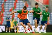 31 August 2021; Jayson Molumby and Shane Long, right, during a Republic of Ireland training session at Estádio Algarve in Faro, Portugal. Photo by Stephen McCarthy/Sportsfile