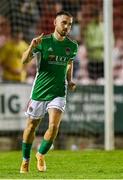 27 August 2021; Darragh Crowley of Cork City celebrates scoring a goal in the penalty shoot-out during the extra.ie FAI Cup Second Round match between Cork City and St Patrick's Athletic at Turner's Cross in Cork. Photo by Piaras Ó Mídheach/Sportsfile