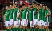 27 August 2021; Cork City players await the start of the penalty shoot-out during the extra.ie FAI Cup Second Round match between Cork City and St Patrick's Athletic at Turner's Cross in Cork. Photo by Piaras Ó Mídheach/Sportsfile