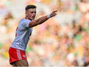 28 August 2021; Michael McKernan of Tyrone celebrates his side's third goal, scored by team-mate Conor McKenna, during the GAA Football All-Ireland Senior Championship semi-final match between Kerry and Tyrone at Croke Park in Dublin. Photo by Piaras Ó Mídheach/Sportsfile