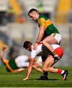 28 August 2021; Tom O'Sullivan of Kerry and Darren McCurry of Tyrone tussle off the ball during the GAA Football All-Ireland Senior Championship semi-final match between Kerry and Tyrone at Croke Park in Dublin. Photo by Piaras Ó Mídheach/Sportsfile