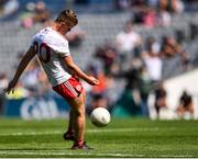 28 August 2021; Conor Ownes of Tyrone takes a free-kick in injury-time, that went wide, during the Electric Ireland GAA Football All-Ireland Minor Championship Final match between Meath and Tyrone at Croke Park in Dublin. Photo by Piaras Ó Mídheach/Sportsfile