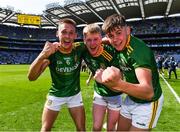 28 August 2021; Meath players, from left, John O'Regan, Tomas Corbett and Conor McWeeney celebrate after their side's victory in the Electric Ireland GAA Football All-Ireland Minor Championship Final match between Meath and Tyrone at Croke Park in Dublin. Photo by Piaras Ó Mídheach/Sportsfile