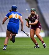 29 August 2021; Emma Helebert of Galway in action against Emer McGrath of Tipperary during the All-Ireland Senior Camogie Championship Semi-Final match between Tipperary and Galway at Croke Park in Dublin. Photo by Piaras Ó Mídheach/Sportsfile
