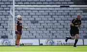 29 August 2021; Dervla Higgins of Galway reacts after she was shown the red card by referee Ray Kelly during the All-Ireland Senior Camogie Championship Semi-Final match between Tipperary and Galway at Croke Park in Dublin. Photo by Piaras Ó Mídheach/Sportsfile