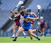 29 August 2021; Eimear Loughman of Tipperary in action against Rebecca Hennelly of Galway during the All-Ireland Senior Camogie Championship Semi-Final match between Tipperary and Galway at Croke Park in Dublin. Photo by Piaras Ó Mídheach/Sportsfile