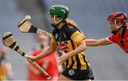 29 August 2021; Collette Dormer of Kilkenny is tackled by Katrina Mackey of Cork during the All-Ireland Senior Camogie Championship Semi-Final match between Cork and Kilkenny at Croke Park in Dublin. Photo by Piaras Ó Mídheach/Sportsfile