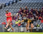 29 August 2021; Linda Collins of Cork shoots under pressure from Niamh Deely of Kilkenny during the All-Ireland Senior Camogie Championship Semi-Final match between Cork and Kilkenny at Croke Park in Dublin. Photo by Piaras Ó Mídheach/Sportsfile