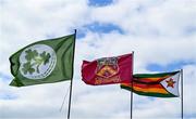1 September 2021; The flags are seen before match three of the Dafanews T20 series between Ireland and Zimbabwe at Bready Cricket Club in Magheramason, Tyrone. Photo by Harry Murphy/Sportsfile