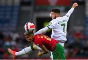 1 September 2021; Matt Doherty of Republic of Ireland in action against João Cancelo of Portugal during the FIFA World Cup 2022 qualifying group A match between Portugal and Republic of Ireland at Estádio Algarve in Faro, Portugal. Photo by Stephen McCarthy/Sportsfile