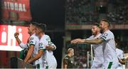 1 September 2021; John Egan, left, celebrates with Republic of Ireland team-mates, from second from left, Jamie McGrath, Matt Doherty and Shane Duffy, after scoring his side's first goal during the FIFA World Cup 2022 qualifying group A match between Portugal and Republic of Ireland at Estádio Algarve in Faro, Portugal. Photo by Stephen McCarthy/Sportsfile