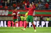 1 September 2021; Cristiano Ronaldo of Portugal encourages the crowd after scoring his side's first goal during the FIFA World Cup 2022 qualifying group A match between Portugal and Republic of Ireland at Estádio Algarve in Faro, Portugal. Photo by Stephen McCarthy/Sportsfile