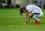 1 September 2021; Jeff Hendrick of Republic of Ireland reacts after his side concede a second goal, scored by Cristiano Ronaldo of Portugal, during the FIFA World Cup 2022 qualifying group A match between Portugal and Republic of Ireland at Estádio Algarve in Faro, Portugal. Photo by Seb Daly/Sportsfile