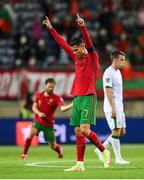 1 September 2021; Cristiano Ronaldo of Portugal celebrates at the final whistle of the FIFA World Cup 2022 qualifying group A match between Portugal and Republic of Ireland at Estádio Algarve in Faro, Portugal. Photo by Stephen McCarthy/Sportsfile
