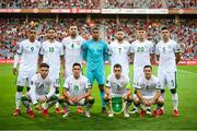 1 September 2021; The Republic of Ireland team, back row, from left, Adam Idah, Jeff Hendrick, Shane Duffy, Gavin Bazunu, Matt Doherty, Dara O'Shea and John Egan, with, front row, Aaron Connolly, Jamie McGrath, Seamus Coleman and Josh Cullen before the FIFA World Cup 2022 qualifying group A match between Portugal and Republic of Ireland at Estádio Algarve in Faro, Portugal. Photo by Stephen McCarthy/Sportsfile