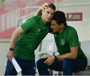 1 September 2021; Republic of Ireland coach Anthony Barry and coach Keith Andrews, right, embrace before the FIFA World Cup 2022 qualifying group A match between Portugal and Republic of Ireland at Estádio Algarve in Faro, Portugal. Photo by Stephen McCarthy/Sportsfile
