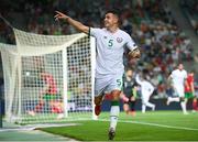 1 September 2021; John Egan of Republic of Ireland celebrates after scoring his side's goal during the FIFA World Cup 2022 qualifying group A match between Portugal and Republic of Ireland at Estádio Algarve in Faro, Portugal. Photo by Stephen McCarthy/Sportsfile
