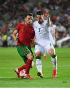 1 September 2021; Diogo Jota of Portugal in action against Matt Doherty of Republic of Ireland during the FIFA World Cup 2022 qualifying group A match between Portugal and Republic of Ireland at Estádio Algarve in Faro, Portugal. Photo by Seb Daly/Sportsfile