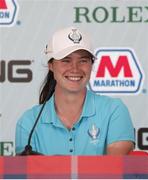 2 September 2021; Leona Maguire of Ireland speaks to the media at a press conference after a practice round ahead of the 2021 Solheim Cup at the Inverness Club in Toledo, Ohio, USA. Photo by Brian Spurlock/Sportsfile