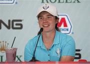 2 September 2021; Leona Maguire of Ireland speaks to the media at a press conference after a practice round ahead of the 2021 Solheim Cup at the Inverness Club in Toledo, Ohio, USA. Photo by Brian Spurlock/Sportsfile
