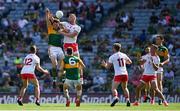 28 August 2021; David Moran of Kerry and Brian Kennedy of Tyrone contest a kickout during the GAA Football All-Ireland Senior Championship semi-final match between Kerry and Tyrone at Croke Park in Dublin. Photo by Brendan Moran/Sportsfile