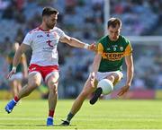 28 August 2021; Jack Barry of Kerry in action against Padraig Hampsey of Tyrone during the GAA Football All-Ireland Senior Championship semi-final match between Kerry and Tyrone at Croke Park in Dublin. Photo by Brendan Moran/Sportsfile
